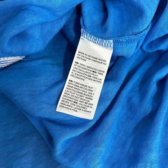Chico’s Blue Linen 3/4 Sleeves White Embroidery Blouse Top Size L - Picture 5 of 7